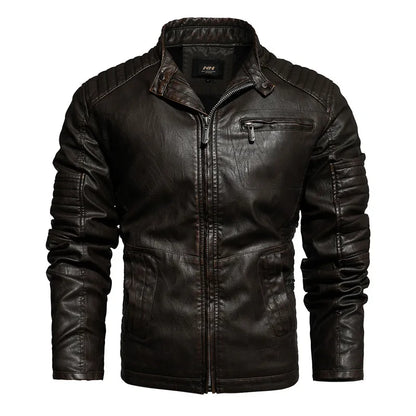 Men Fashion Leather Jacket Men Autumn Motorcycle Slim Fleece Jacket Coat Men Spring Outdoor Casual Motor Biker PU Leather Jacket