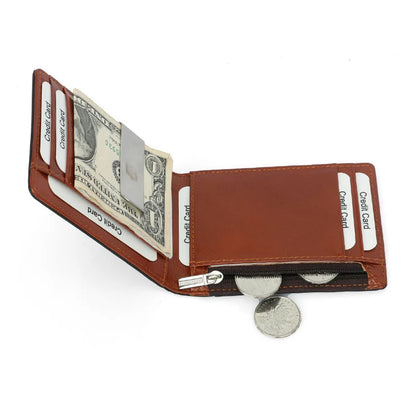 Genuine Leather Men's Wallet With Coin Pocket Credit Card Holder Purse For Man Portable Bifold Clamp Male Money Bag Metal Clip