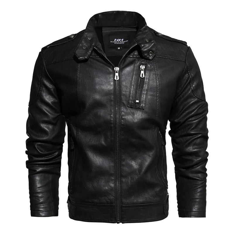 Men Fashion Leather Jacket Men Autumn Motorcycle Slim Fleece Jacket Coat Men Spring Outdoor Casual Motor Biker PU Leather Jacket