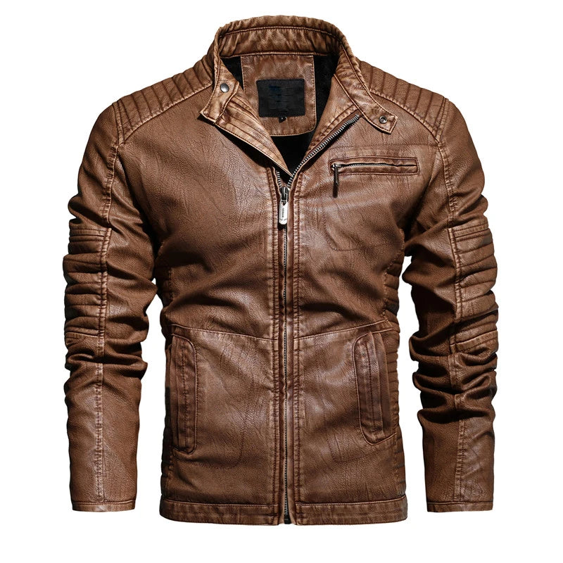 Men Fashion Leather Jacket Men Autumn Motorcycle Slim Fleece Jacket Coat Men Spring Outdoor Casual Motor Biker PU Leather Jacket