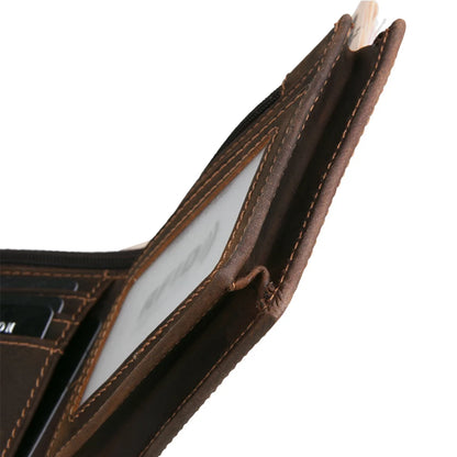 100% Genuine Leather Simple Design Retro RFID Wallet for Men with Cardholder Money Bags Men's Oil Wax Skin Short Wallets
