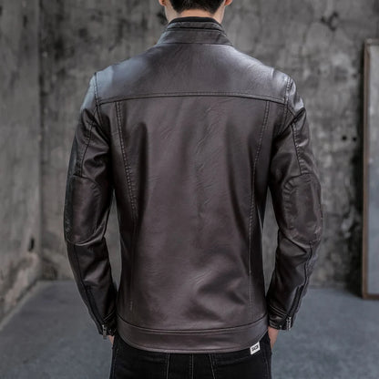 Male Leather Jackets Men Zipper Long Sleeve Fashion Brand Leather Jackets Short Cool Spring Autumn Biker Men Plus Size Jacket