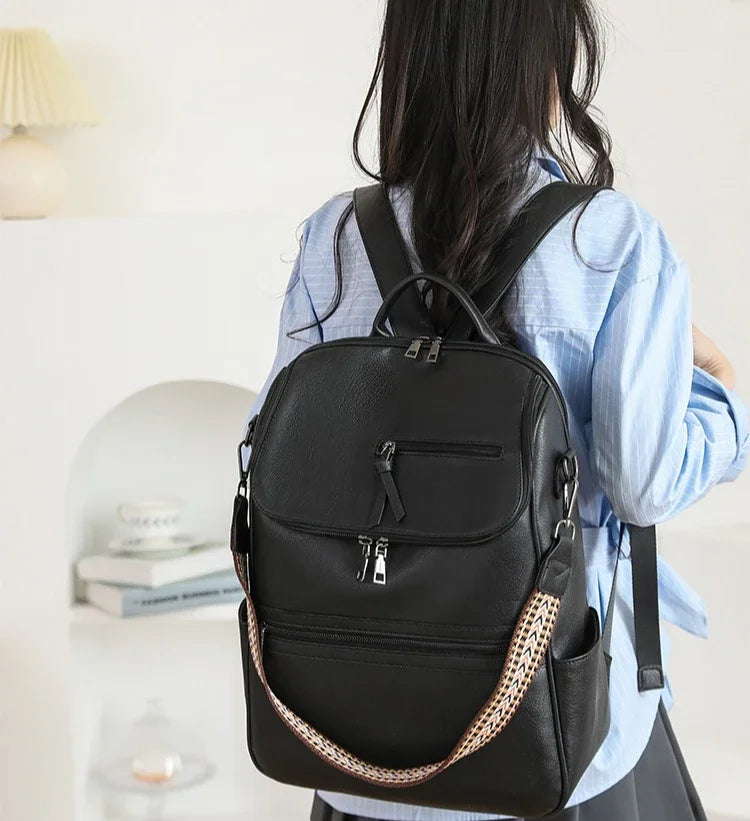 Women Large Leather Laptop Backpack 15.6 Inch Waterproof Casual Fashion Business Retro Travel Shoulder Bag for College