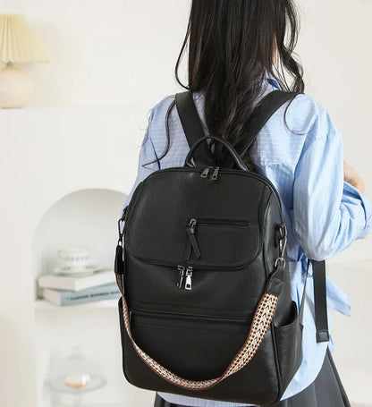 Women Large Leather Laptop Backpack 15.6 Inch Waterproof Casual Fashion Business Retro Travel Shoulder Bag for College