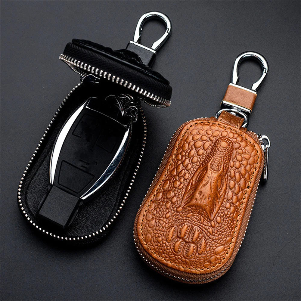 Leather Car Key Case Fashion Mini Men'S Key Wallet Pocket Key Holder Organizer Pouch Keys Organizer Large Capacity Zipper Bag