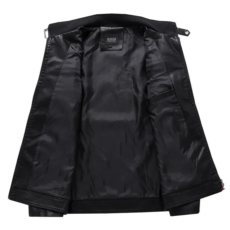 Men Stand Collar Motorcycle Leather Jackets Slim Fit PU Leather Coats Quality New Fashion Male Autumn Casual Leather Jackets 5XL