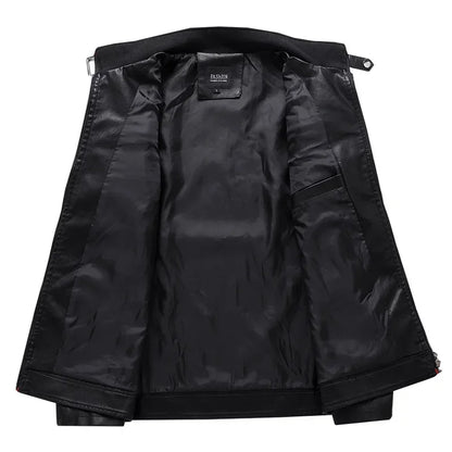 Men Stand Collar Motorcycle Leather Jackets Slim Fit PU Leather Coats Quality New Fashion Male Autumn Casual Leather Jackets 5XL