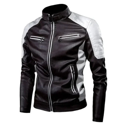 Men Stand Collar Motorcycle Leather Jackets Slim Fit PU Leather Coats Quality New Fashion Male Autumn Casual Leather Jackets 5XL
