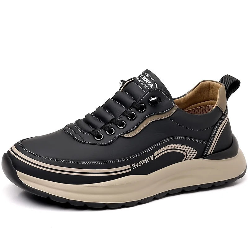 Men's Leather Shoes Soft Thick Sole Lightweight Anti-slip Casual Board Shoes Male PU Surface Waterproof Simple Sneakers