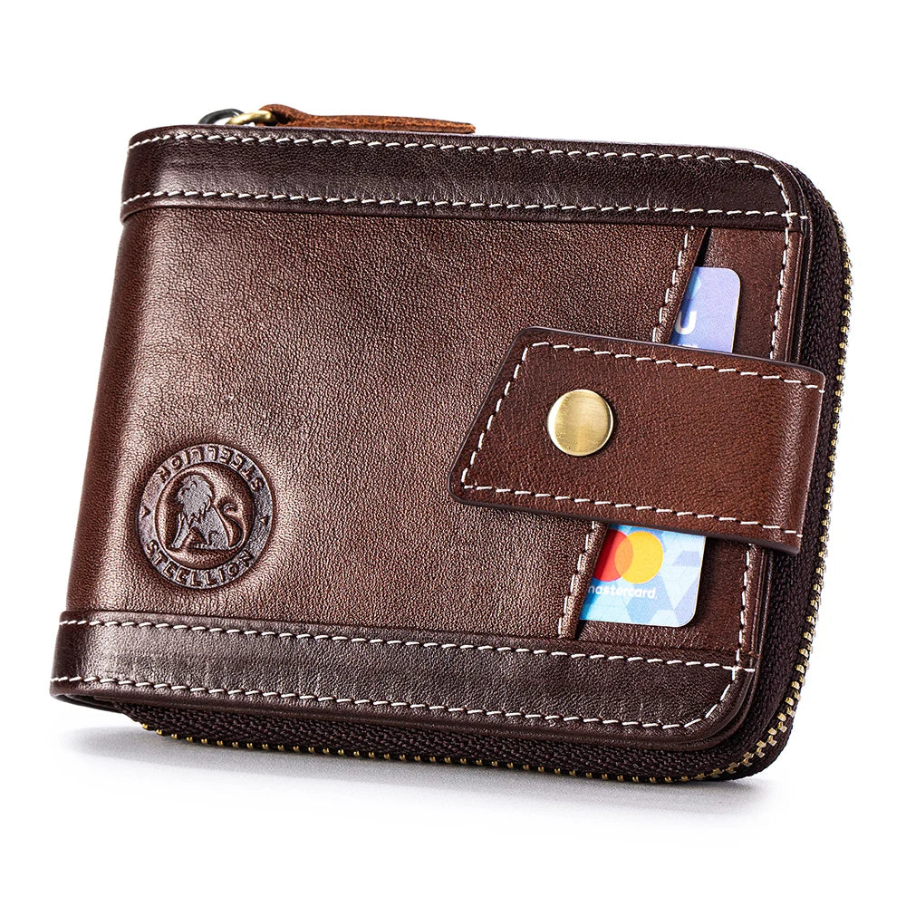 Leather wallet, men's leather coin purse, multi slot with photo album window, anti-theft brush, perfect gift item