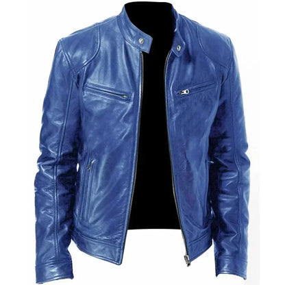 2026 Leather Motorcycle Jacket Men Stand Collar Casual Slim Short-Coat PU Jacket Autumn Winter Windproof Leather Coat Blazer Men