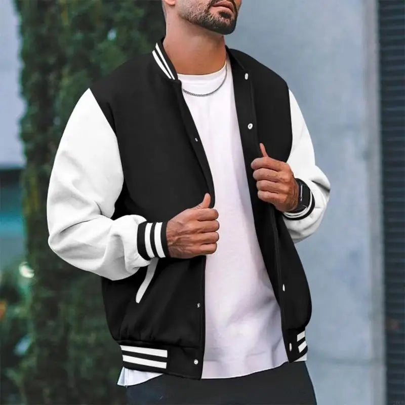 Men's Jackets Leather Sleeve Wool Blend Baseball Letterman Jackets Casual Coat Jackets