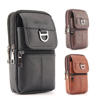 Men's Leather Waist Bag - Large Capacity Mobile Phone Belt Bag - Outdoor Work Backpack, Sports Hiking Bag Portable Crossbody Bag