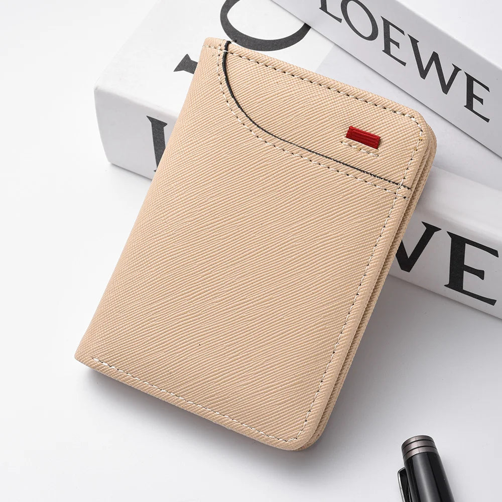 Men Slim Bifold Wallet PU Leather Short Vertical Card Holder Minimalist Multi Card Slots Cash Pocket Portable Purse Wallet