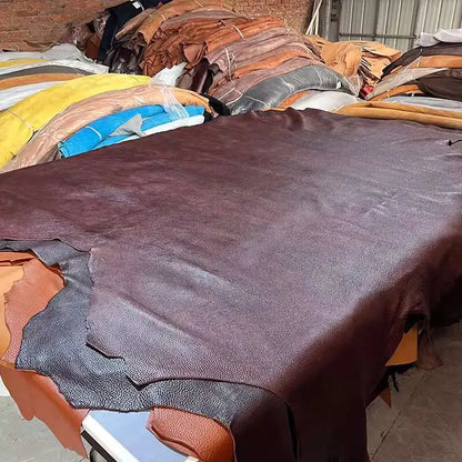 4mm thick cowhide top layer  reddish-brown leather fabric genuine leather table mat sofa  mattress yellowish-brown cowhide
