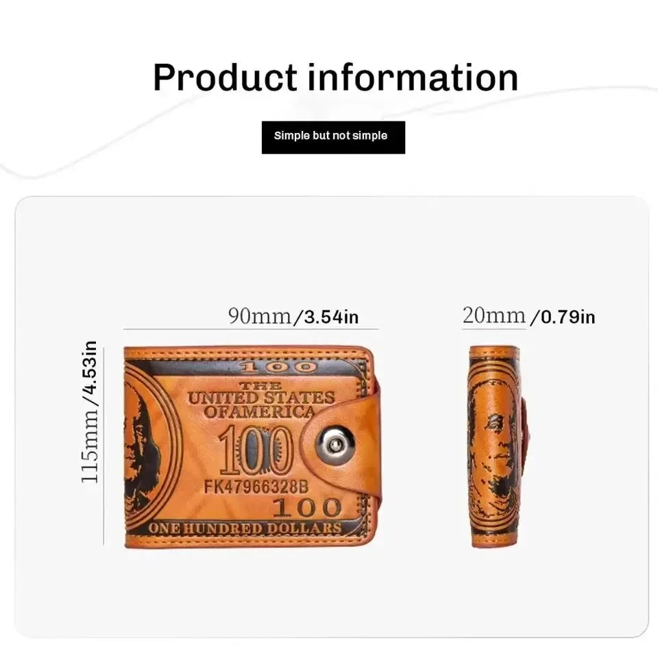 Male Leather Walet Photo Card Holder Fashion Large Capacity Wallet Purse Bag Men's Wallets With 100 US Dollar Pattern Wallet