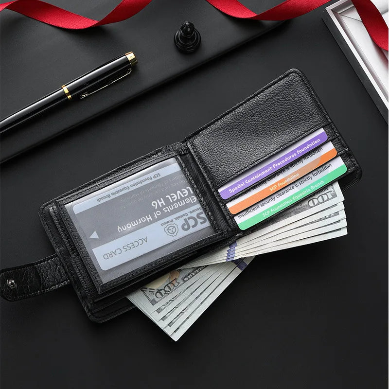 Men's Slim Bifold Wallets Leather Multiple Card Holder Purses with Driver License ID Windows Man Short Wallet with Coin Pouch