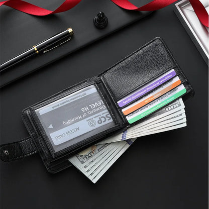 Men's Slim Bifold Wallets Leather Multiple Card Holder Purses with Driver License ID Windows Man Short Wallet with Coin Pouch