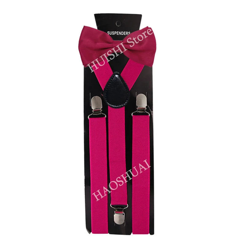 Suspenders Man Bowtie Solid Color Elastic PU Leather Suspenders For Man Belt Adjustable Straps For Wedding Bow Tie Accessories