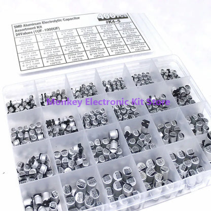 400PCS capacitor kit Aluminum Electrolytic SMD  condensadores electrolíticos 1uF~1000uF 6.3V-50V 24Value with box kit de reparac