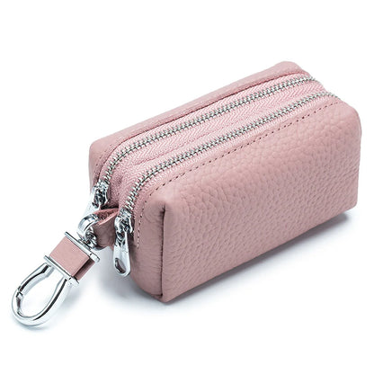 Genuine Top Grain Leather Double Layer Key Case Large Capacity Multifunctional Wallet for Men and Women, Card Holder Coin Purse