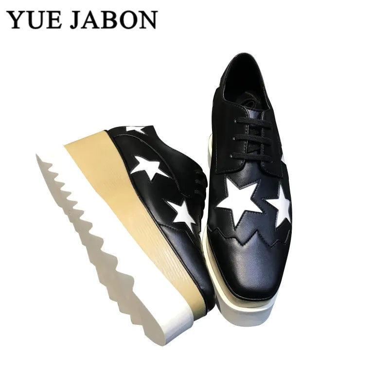 Luxury design thick-soled women's sports shoes fashion star real leather women's casual shoes runway wooden sole women's shoes