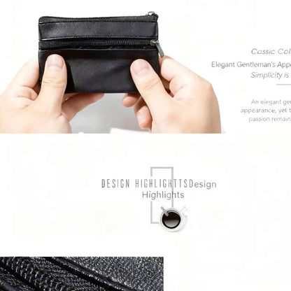 Black Leather Coins Purse Suitable For Men Women Mini Zipper Wallets Small Purses Casual Card Holder Key Holders