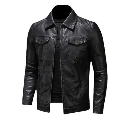 Men's Motorcycle Leather Jacket Large Size Pocket Black Zipper Lapel Slim Fit Male Spring Autumn High Quality PU Coat