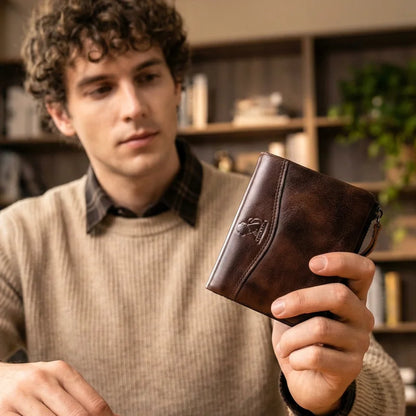 New Cow Leather Men's Wallet RFID Short Card Holder Male Vintage Purse For Men