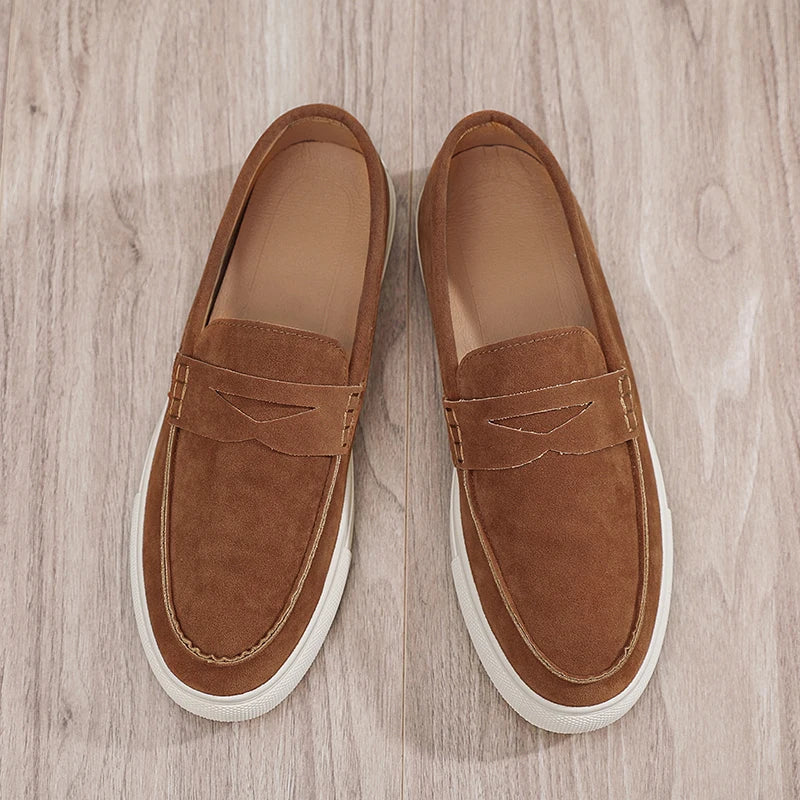 Suede Leather Men's Casual Shoes Fashion Comfortable Loafers Breathable Slip on Walking Footwear Platform Lightweight Work Shoes