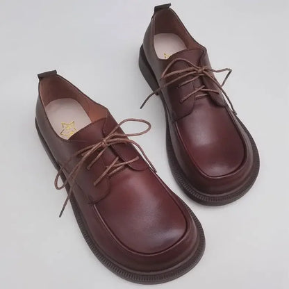 Genuine Leather Wide Toe Men's Women's British Style Lace-up Shoes Business Casual Work Shoes Cowhide