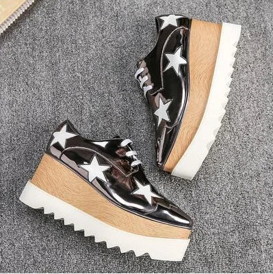 Luxury design thick-soled women's sports shoes fashion star real leather women's casual shoes runway wooden sole women's shoes