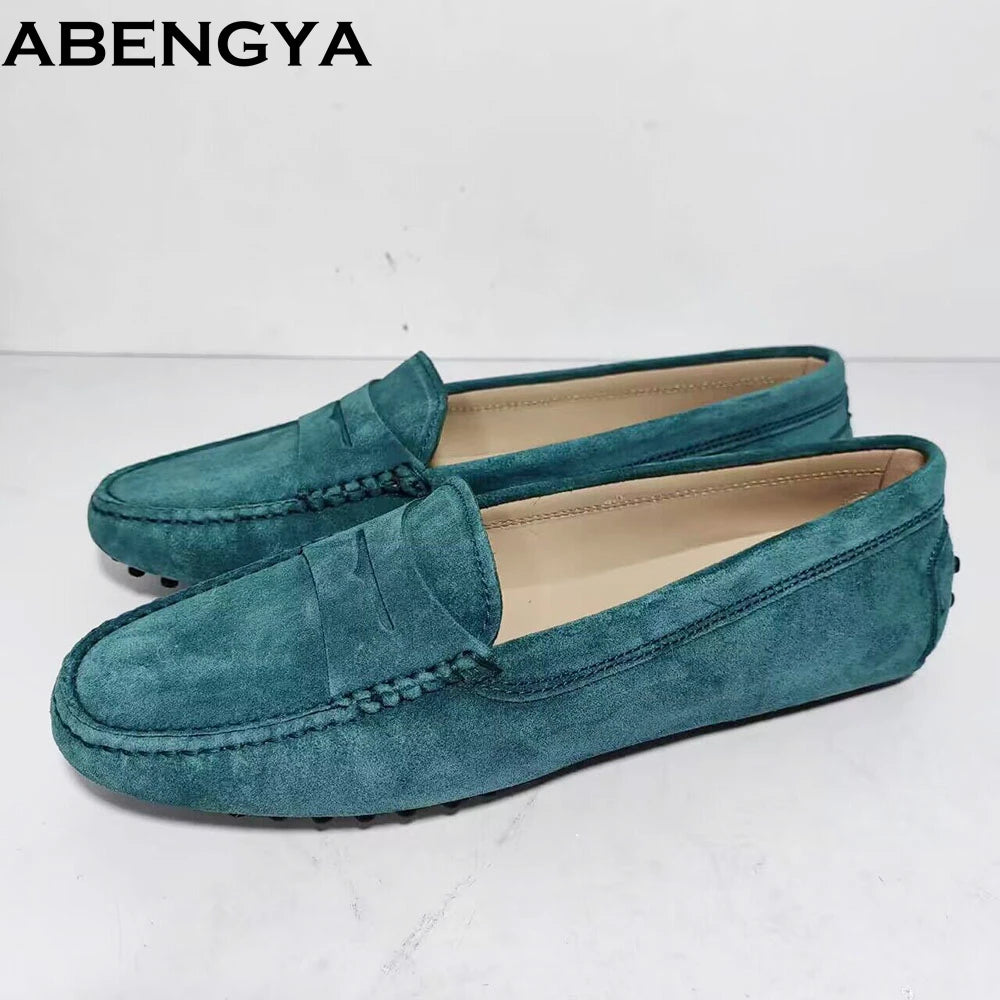 ABENGYA Real Leather Loafers Flat Shoes Women Slip On Ladies Casual Single Shoes Ballet Flats Shoes For Women Mules