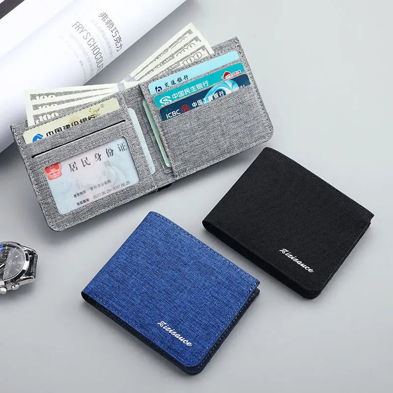 Canvas Men Wallet Black Money Bag Short Purse Gray Id/Photo/Bank Holder For Business Trips Everyday Use Organizing Essentials