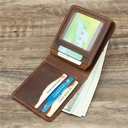 100%Genuine Leather Men's Wallets with Coin Pocket Vintage Male Short Purse Function Men Wallets with Card Holders