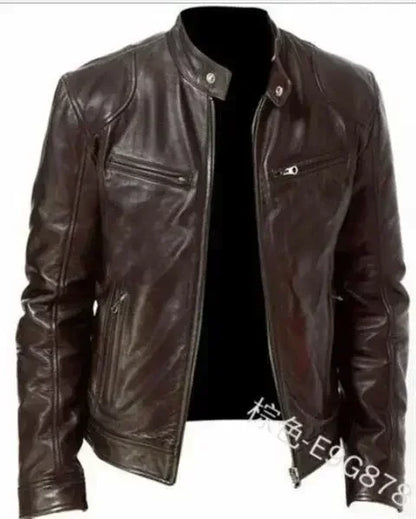 2026 Leather Motorcycle Jacket Men Stand Collar Casual Slim Short-Coat PU Jacket Autumn Winter Windproof Leather Coat Blazer Men