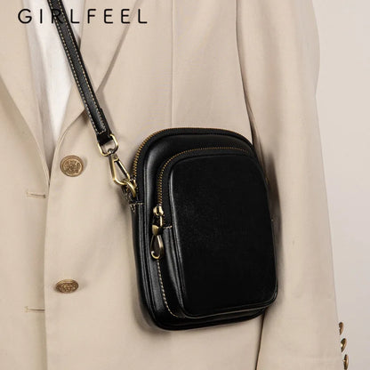 Genuine Leather Handbag for Women 2024 Trend Small Bag Simple Vegetable Tanned Cowhide Mobile Phone Bag Crossbody Shoulder Bag