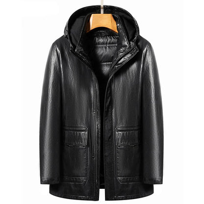 Men's Genuine Leather Jacket Hooded Down Jacket Coat Man Sheepskin Coat Windbreaker Male Winter Puffer Jacket Men Duck Down Coat