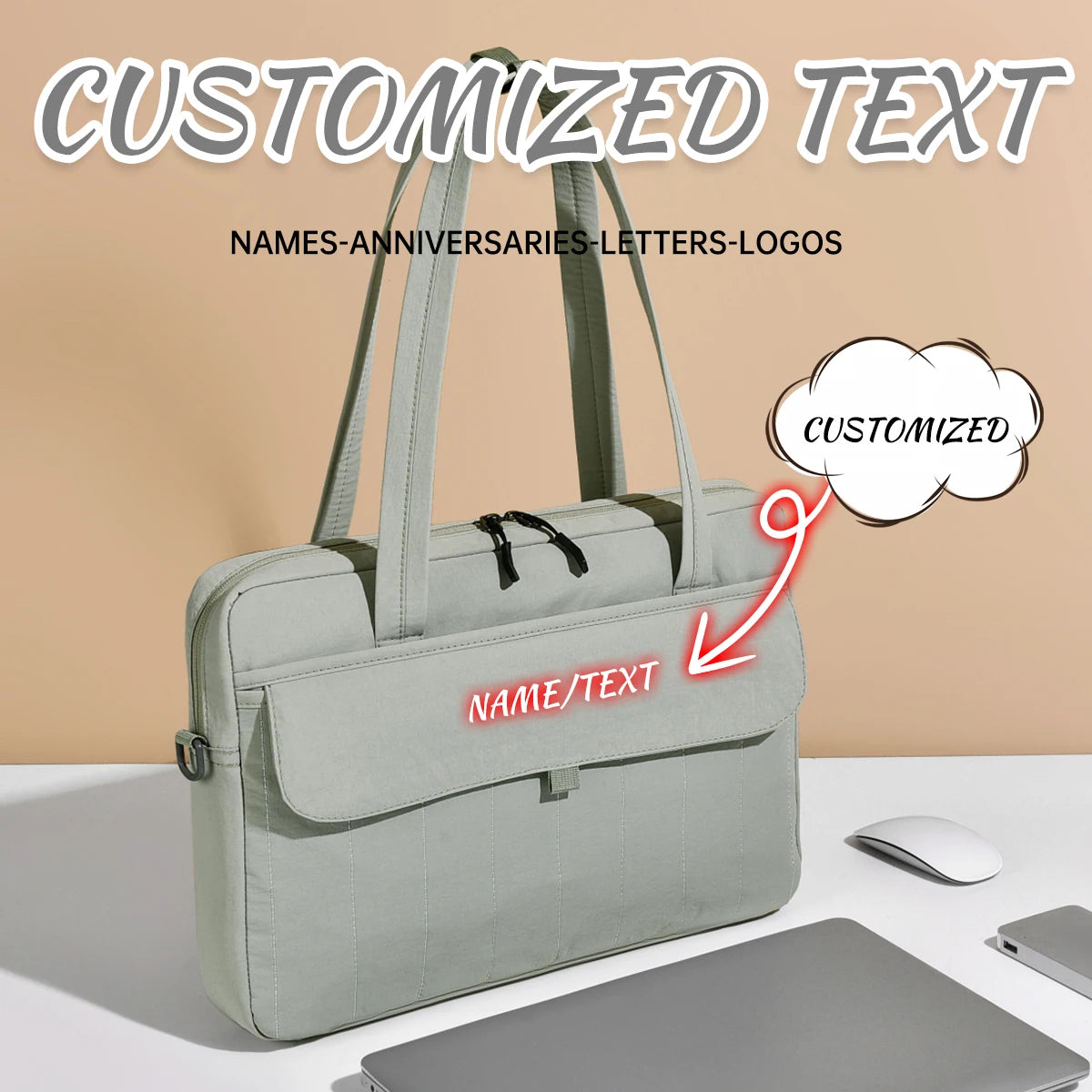 Customized Logo Laptop Bag, High-End Tablet Storage Shoulder Tote Bag,Briefcase, Commuter Handbag, Women's iPad Personalized DIY