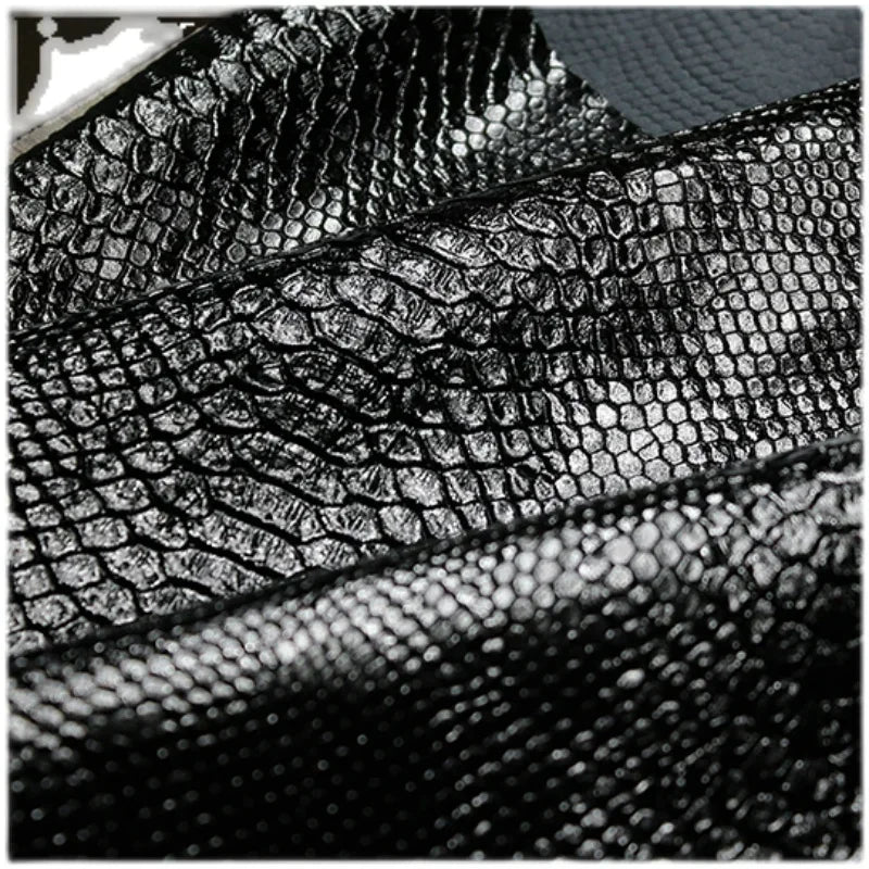 Snake Skin Pattern Matte Three-dimensional Heavy Texture PU Black Leather Textile Fabric Coat Clothing Designer Fabric