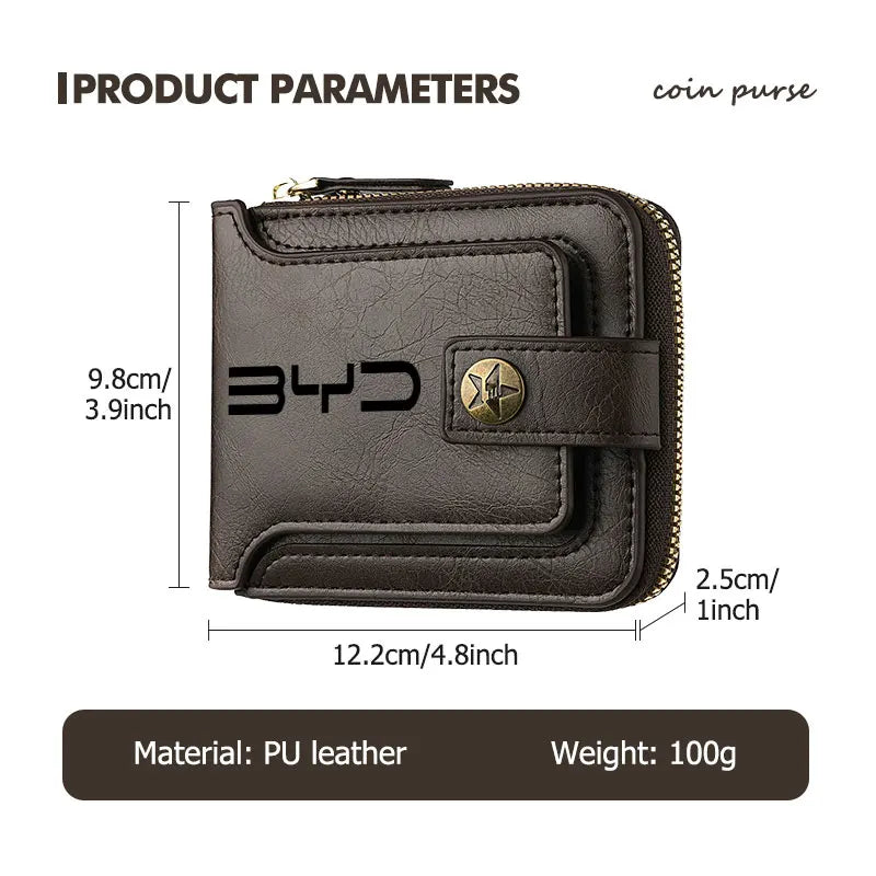 For BYD Leather Car Men Wallet Credit Card Holder Wallets With Zipper M6 G3 G5 T3 F3 I3 F0 F6 S6 S8 E5 E6 G6 L3 S7 G7