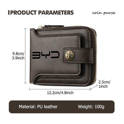 For BYD Leather Car Men Wallet Credit Card Holder Wallets With Zipper M6 G3 G5 T3 F3 I3 F0 F6 S6 S8 E5 E6 G6 L3 S7 G7