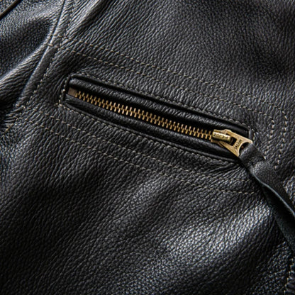 Black Winter Leather Jacket Men Motorcycle Style Plus Size 6XL Genuine Natural Cowhide Stand Collar Add Protection Device Coat