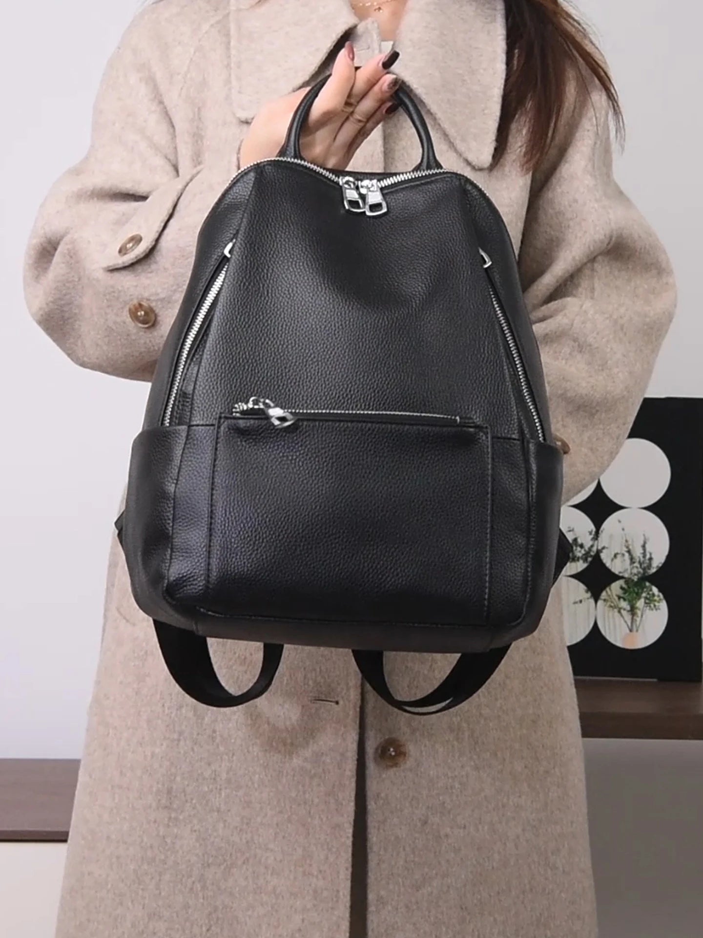 women's backpacks Genuine leather Chic Urban Tel Aviv Style Soft Adjustable structured College Laptop Backpack Shoulder Bag