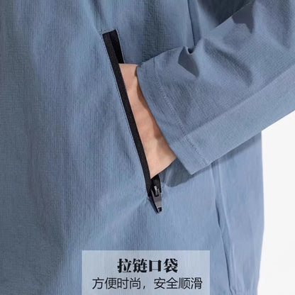 Men Outdoor Jacket Nylon Quick Dry Windproof Hooded Coat With Zipper Pockets Lightweight Fitness Training Hiking Sportswear