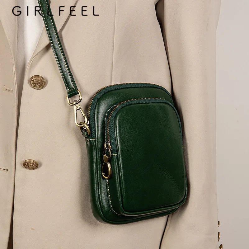 Genuine Leather Handbag for Women 2024 Trend Small Bag Simple Vegetable Tanned Cowhide Mobile Phone Bag Crossbody Shoulder Bag