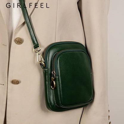 Genuine Leather Handbag for Women 2024 Trend Small Bag Simple Vegetable Tanned Cowhide Mobile Phone Bag Crossbody Shoulder Bag