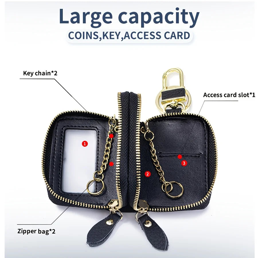 New Unisex Genuine Leather Key Wallet Men Casual Zipper Car Key Organizer Female Double Design Key Case Fashion Keychain Wallet