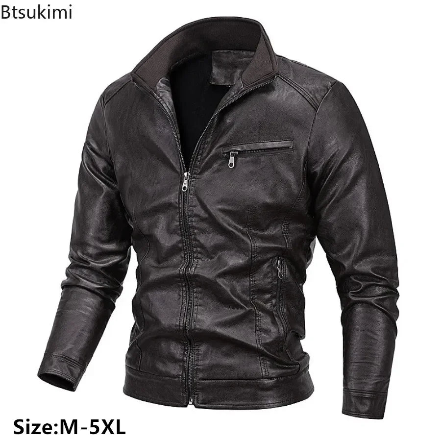 2026 New Men's Leather Jackes Fashion Windbreak Plus Fleece Motorcycle PU Leather Coats Man Casual Handsome Outwear Big Size 5XL