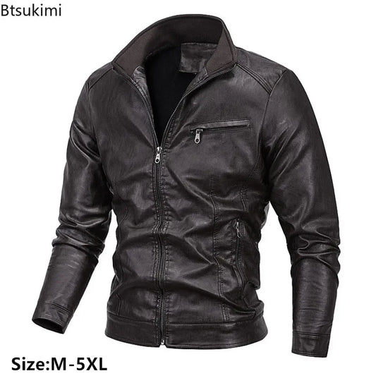 2026 New Men's Leather Jackes Fashion Windbreak Plus Fleece Motorcycle PU Leather Coats Man Casual Handsome Outwear Big Size 5XL